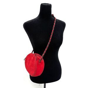Steve Madden	red micro suede circle crossbody purse w/ chain strap